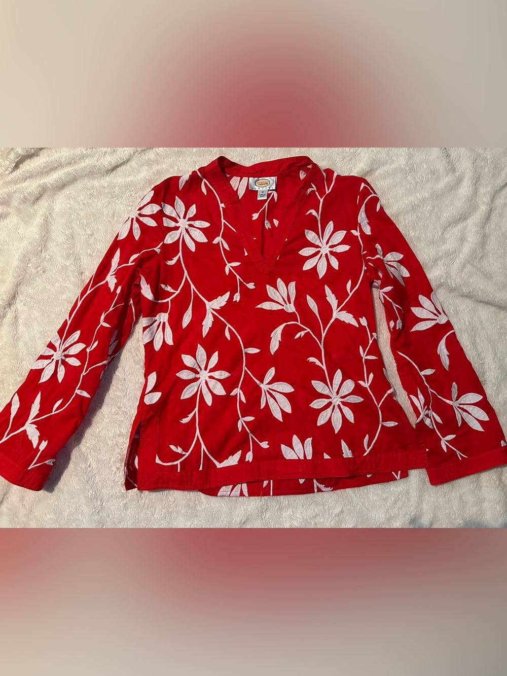 Talbots Red Floral V-Neck Shirt